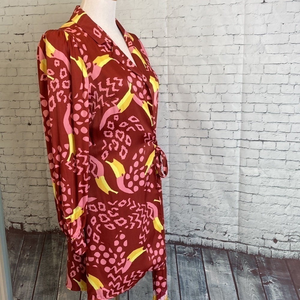 FARM RIO NWT Toucanissimo Long Sleeve Print Wrap Dress Sz Small Maximalist NEW - Picture 8 of 16